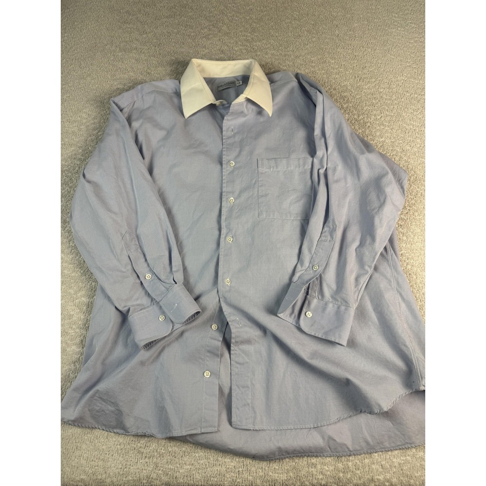 Bullock & Jones Shirt Mens 17 33 Blue Contrast Collar Long Sleeve Cotton USA‎